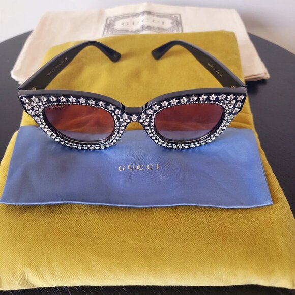 *AUTHENTIC* Glimmer GLAM! Gucci Cat Eye Sunglasses with Swarovski Crystals - Picture 1 of 6